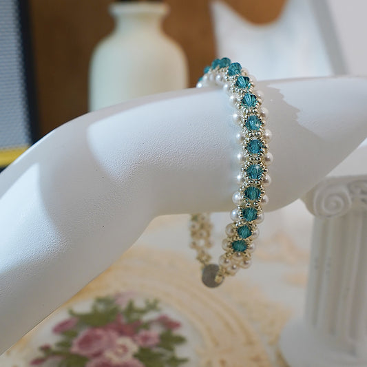 Handicraft "Whispers of Sea &amp; Sky" Blue-White Pearl Bracelet
